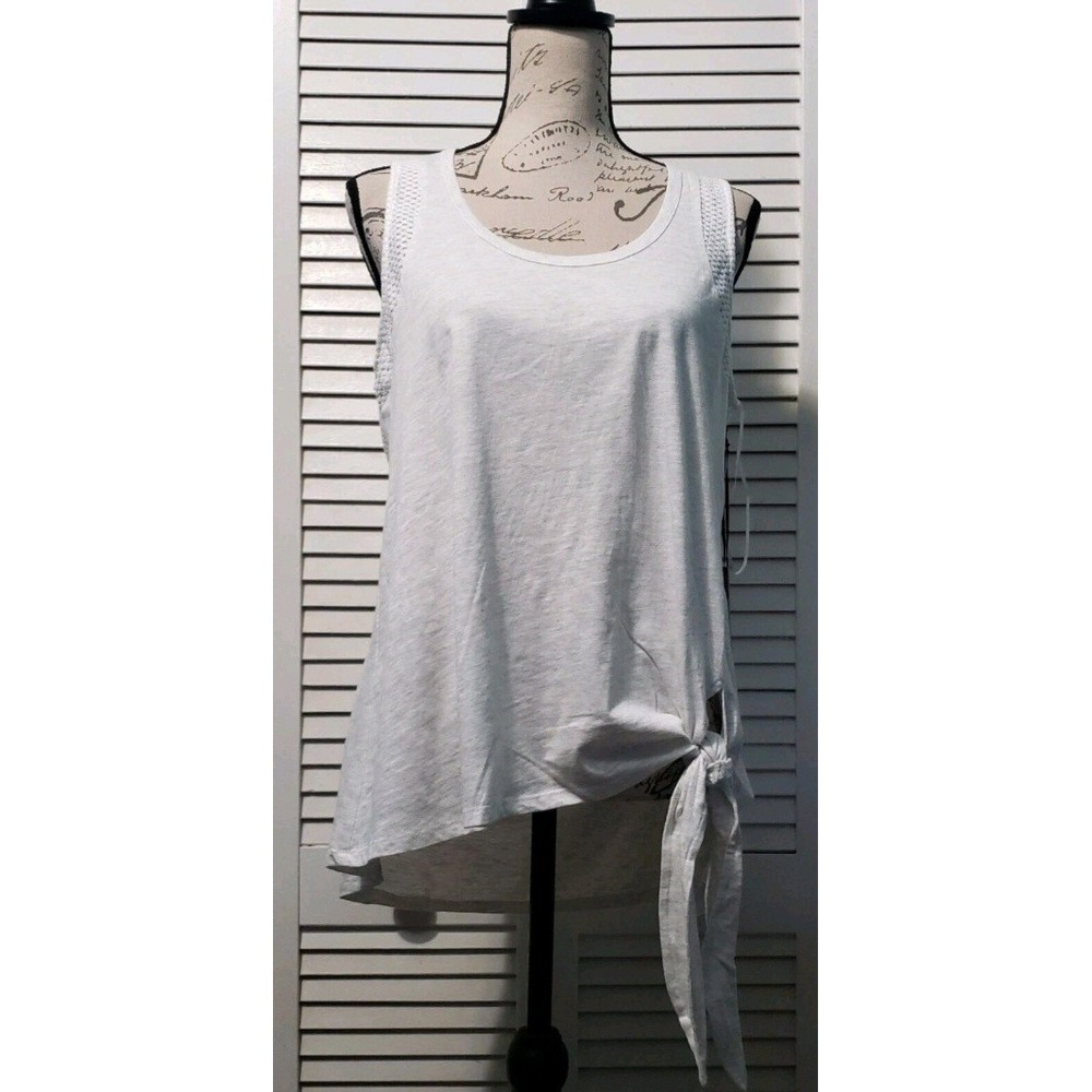 Doe & Rae Side Crochet Slub Cotton Tank Top Women's Small Light Grey Side Tie
